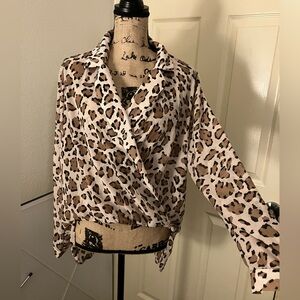 Forever 21 F21 Leopard Print sheer Wrap top Blouse 0X XL